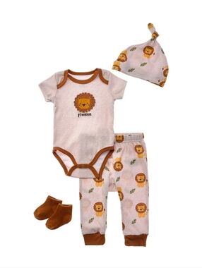 Quiltex Lion Precious 4Pc Layette Set Beige Size 0-6M NIB